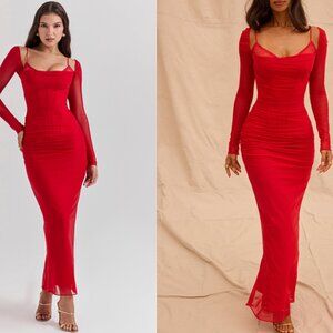 House of CB 'Katarina' Scarlet Long Sleeve Maxi Dress NWOT